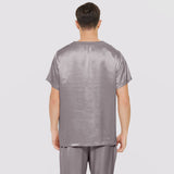 Mens Short Silk Pajama Set Silk Two Piece V Neck Silk Sleepwear Dark Gray S