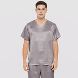 Mens Short Silk Pajama Set Silk Two Piece V Neck Silk Sleepwear Dark Gray S