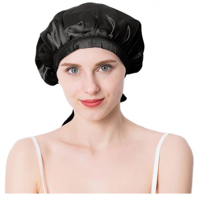 Silk Sleep Cap For Women Silk Sleep Bonnet For Hair Black M