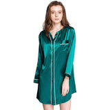 Silk Sleepshirt For Women Mulberry Button Down Silk Nightshirt Green XS