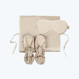 Silk Travel Set 3 PCS Pure Silk Storage Bag Slippers And Eyemask Champagne S
