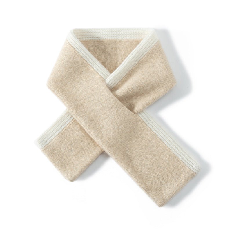 Pure Cashmere Neck Warmer With Contrast Edging Winter Neckerchief Beige M