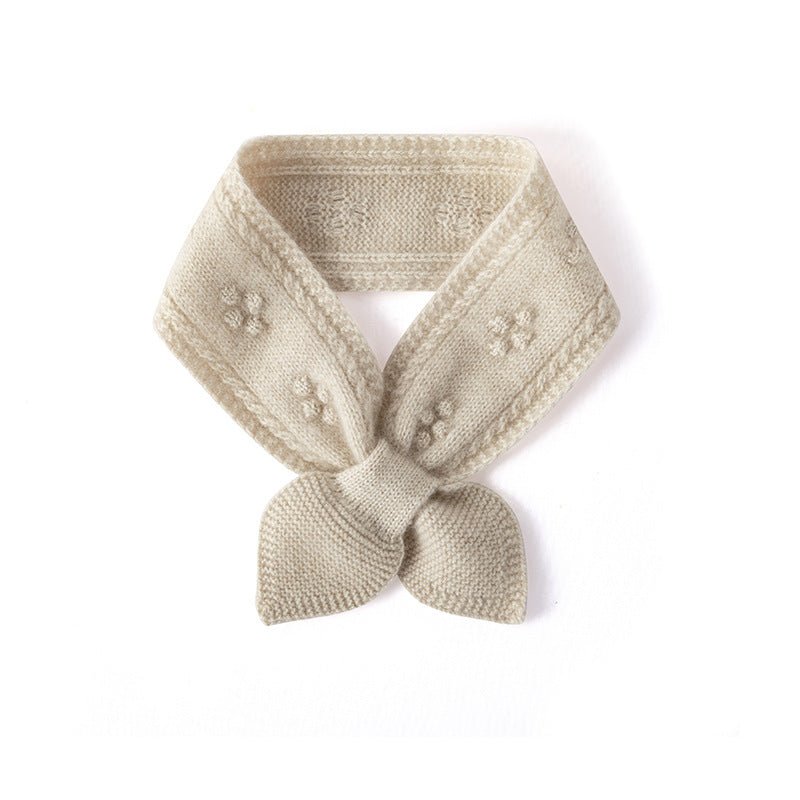 Kids Floral Embroidery Cashmere Scarf Women Crochet Knitted Neckerchief Beige S