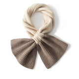 Soft Bow Knot Cashmere Scarf Ribbed Cashmere Neck Wrap Cashmere Tie Scarf Beige + Taupe M