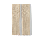Textured Cashmere Arm Warmers Ribbed Cuffs Cashmere Knit Gloves Beige M