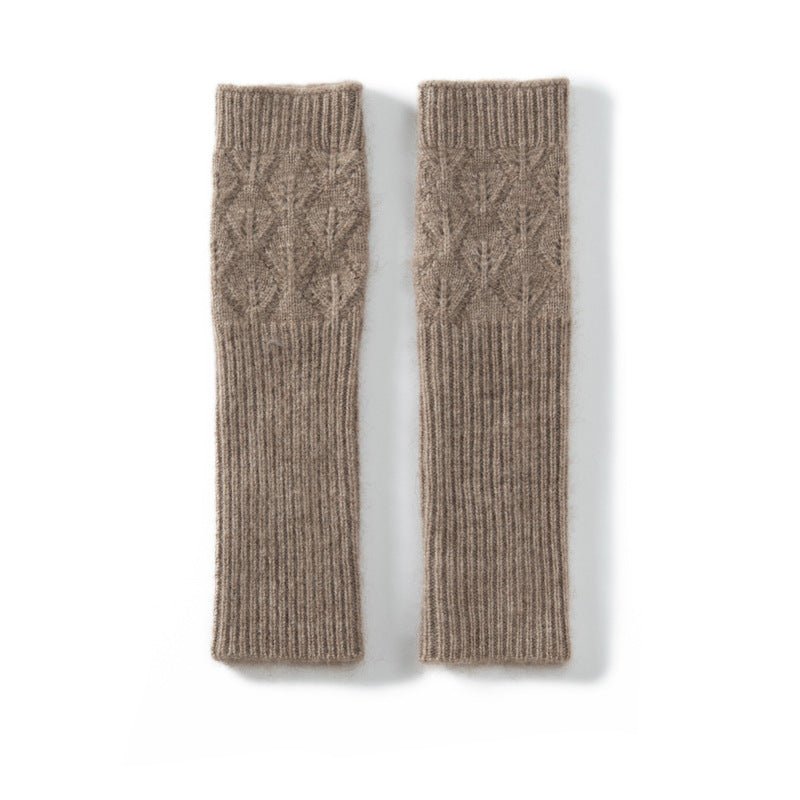 Textured Cashmere Arm Warmers Ribbed Cuffs Cashmere Knit Gloves Taupe M