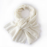 Pure Cashmere Lace Knit Scarf Textured Winter Wrap Neckerchief Ivory M