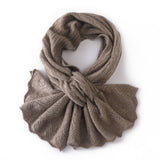 Pure Cashmere Lace Knit Scarf Textured Winter Wrap Neckerchief Taupe M