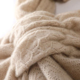 Pure Cashmere Lace Knit Scarf Textured Winter Wrap Neckerchief Beige M