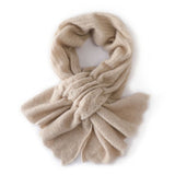 Pure Cashmere Lace Knit Scarf Textured Winter Wrap Neckerchief Beige M