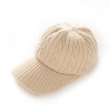 Cashmere Cable Knit Baseball Cap Cashmere Knitted Hats One Size Beige M