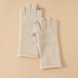 Soft Knit Cashmere Gloves Touch Tip Design Roll Edge Hem Beige M