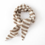 Striped Cashmere Triangle Scarf Pure Cashmere Neck Scarf Cashmere Bandana Taupe M
