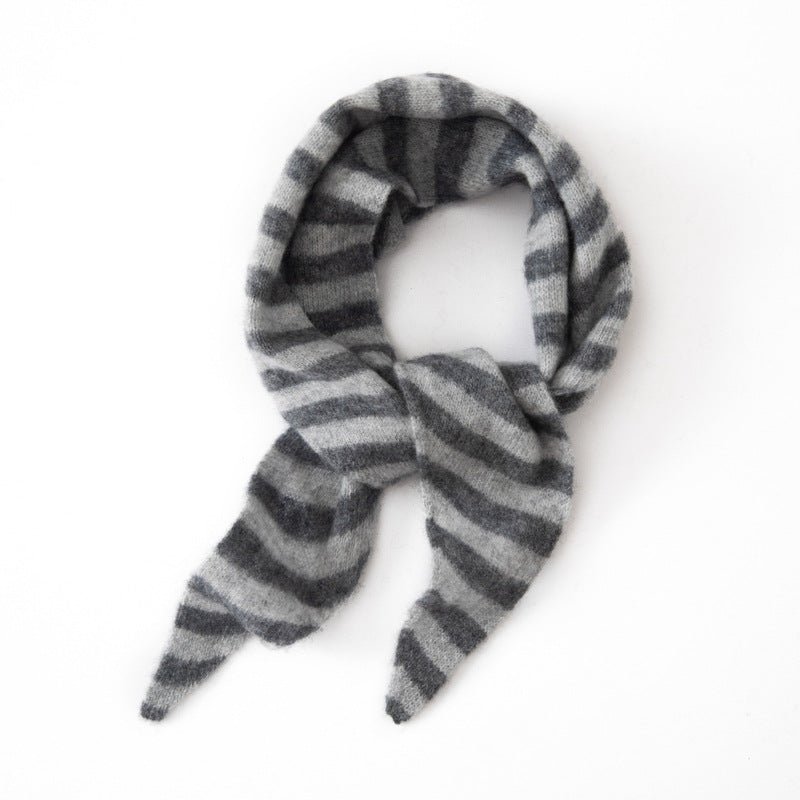 Striped Cashmere Triangle Scarf Pure Cashmere Neck Scarf Cashmere Bandana Grey M