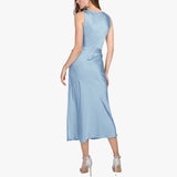 Womens Silk Sleeveless Dress Cowl Neck Silk Midi Dress Wedding Guest Dresses Haze Blue XS