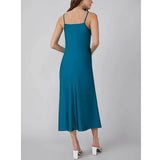 Summer Silk Dress Ladies Cowl Neck Pure Silk Slip Dress Dark Teal XS