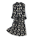 Summer Silk Floral Dress Long Sleeve Wedding Guest Party Dresses Black S