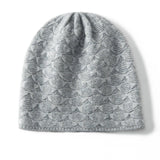 Textured Cashmere Hat for Women Scallop Pattern Cashmere Beanie Grey M