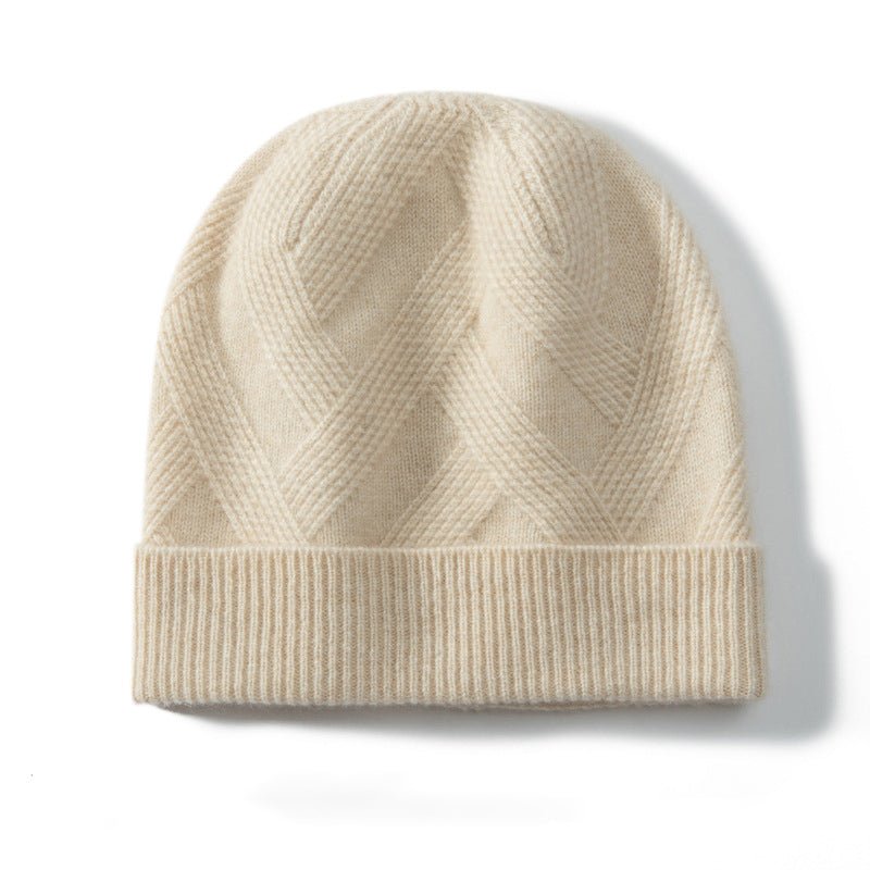 Thick Cashmere Beanie Ribbed Cashmere Winter Hat With Luxe Braided Beige M