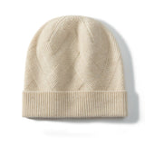 Thick Cashmere Beanie Ribbed Cashmere Winter Hat With Luxe Braided Beige M