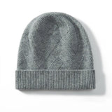Thick Cashmere Beanie Ribbed Cashmere Winter Hat With Luxe Braided Gray M