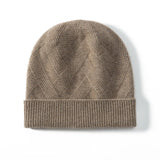 Thick Cashmere Beanie Ribbed Cashmere Winter Hat With Luxe Braided Taupe M