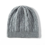 Chunky Cable Knit Cashmere Beanie Ribbed Cuff Thick Cashmere Hats Gray M