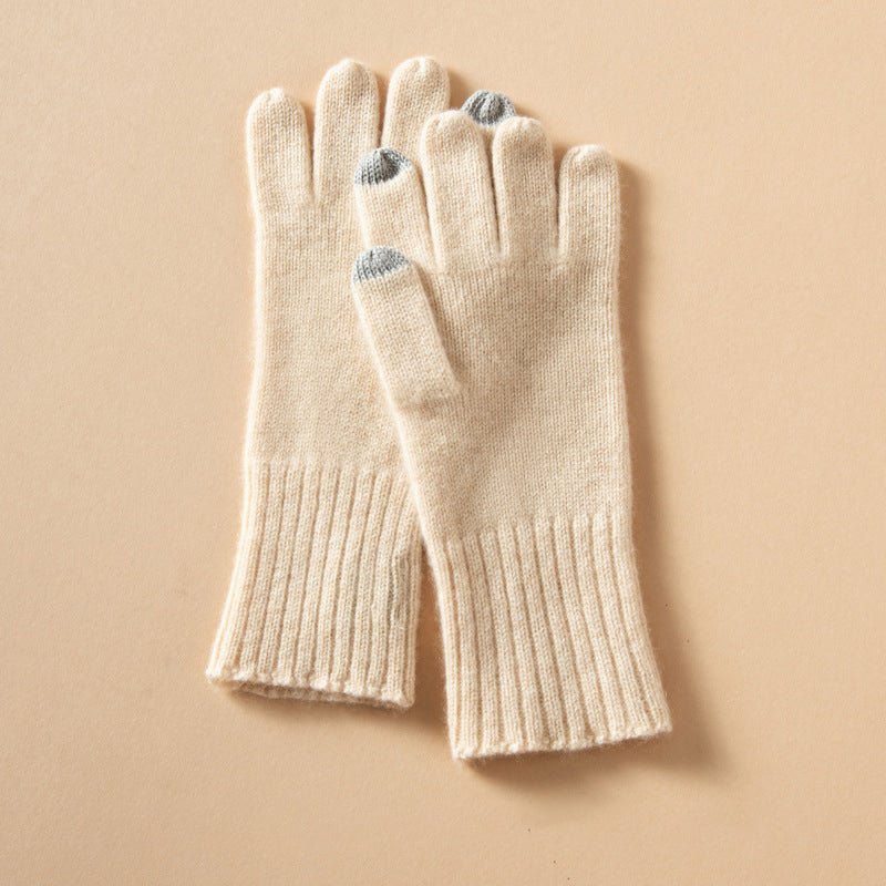 Touchscreen Cashmere Gloves Unisex Ribbed Cashmere Gloves Beige M