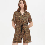 Two - piece Leopard Printed Silk Pajama Shorts Set Leopard Print S