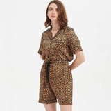 Two - piece Leopard Printed Silk Pajama Shorts Set Leopard Print S