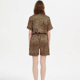 Two - piece Leopard Printed Silk Pajama Shorts Set Leopard Print S