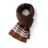 Unisex Cashmere Scarf with Contrast Woven Soft Knitted Cashmere Wrap Coffee M