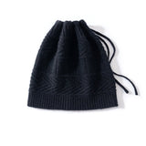 Unisex Drawstring Cashmere Knit Hat Versatile Cashmere Beanie Black M