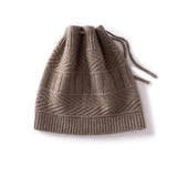 Unisex Drawstring Cashmere Knit Hat Versatile Cashmere Beanie Taupe M