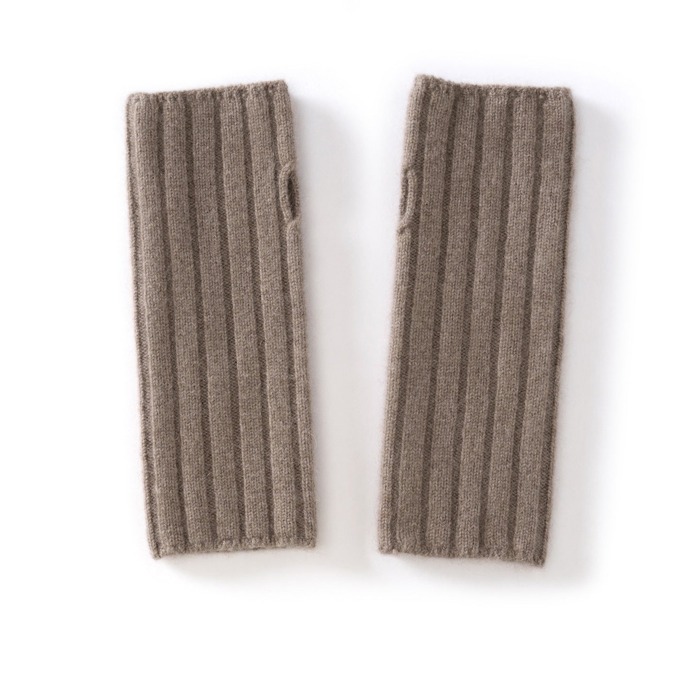 Unisex Ribbed Cashmere Hand Warmers Fingerless Cashmere Gloves Taupe M