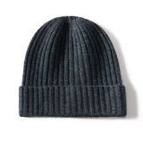 Unisex Ribbed Knit Cashmere Hats Warm Deep Cashmere Beanie Black Gray M