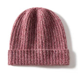 Unisex Ribbed Knit Cashmere Hats Warm Deep Cashmere Beanie Red M