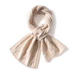 Unisex Short Cable Knit Cashmere Scarf Cashmere Crossover Wrap Beige M