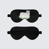 Unisex Silk Eye Mask with Cat Illustration Double Sided Silk Sleep Mask Black M