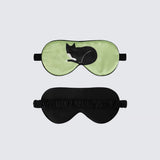 Unisex Silk Eye Mask with Cat Illustration Double Sided Silk Sleep Mask Green M