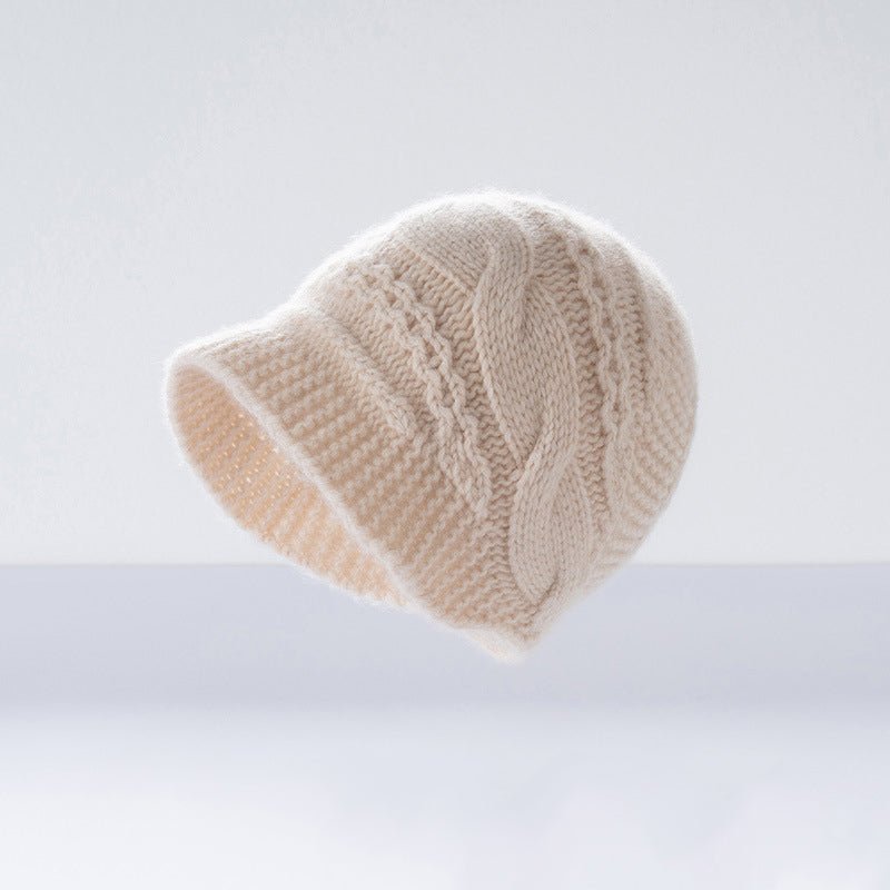 Warm Cashmere Knit Hat Cable Cloche Cashmere Beanie Rib Edge Beige M