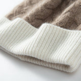 Pure Cashmere Cable Knit Beanie With Fur Pom Ribbed Cashmere Hat Taupe M
