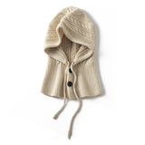Womens Cashmere Hooded Scarf Soft Warm Drawstring Cashmere Balaclava Beige M