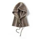 Womens Cashmere Hooded Scarf Soft Warm Drawstring Cashmere Balaclava Taupe M