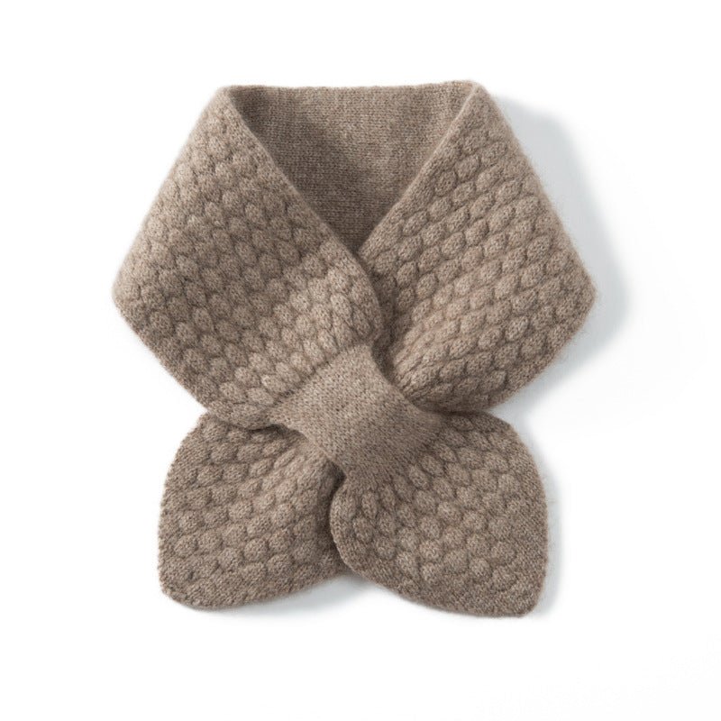 Womens Cashmere Knit Bow Scarf Pull Through Neck Warmer Scarf Taupe M