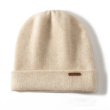 Women and Men Cashmere Beanie Rib Knitted Cashmere Hats Beige M