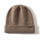 Women and Men Cashmere Beanie Rib Knitted Cashmere Hats Taupe M