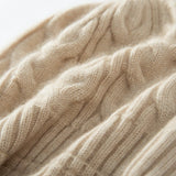 Women And Men Cashmere Cable Knitted Solid Hats Winter Warm Beanie Beige M