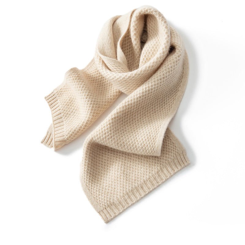 Unisex Pure Cashmere Honeycomb Honeycomb Knit Scarf Wrap Beige M