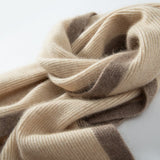 Long Ribbed Cashmere Colorblock Scarf Cashmere Kinit Wrap Scarves Beige L